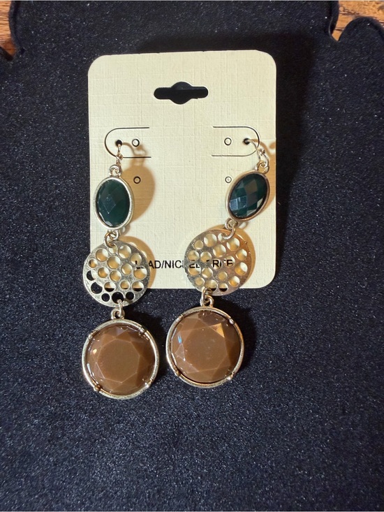 No brand Jewelry - Gold-Tone Drop Earrings with black and Brown Stones